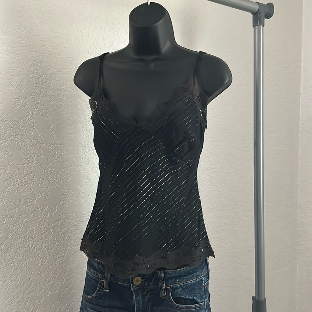 Black and silver lacy tank top